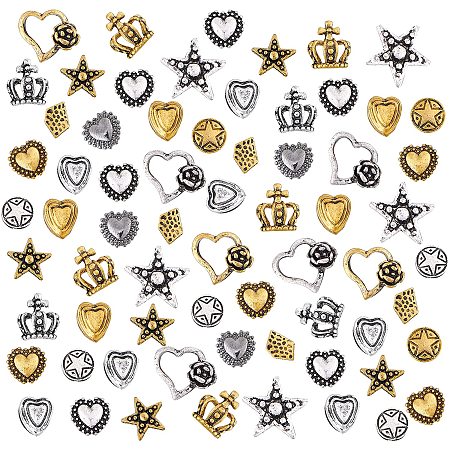 OLYCRAFT 150pcs Star Themed Resin Fillers Crown Heart Star Resin Fillers Alloy Epoxy Resin Supplies Antique Golden & Silver Filling Accessories for Resin Jewelry Making - 7 Styles