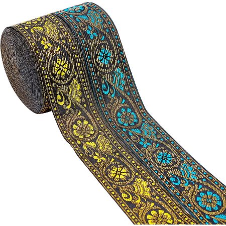 AHANDMAKER 2rolls 7.6 Yards 1.3inch Fabric Embroidered Trim, Vintage Jacquard Ribbon Sewing Woven TrimEmobridered Woven Ribbon Fabric Embroidered Trim décor for Sewing and Crafts Making