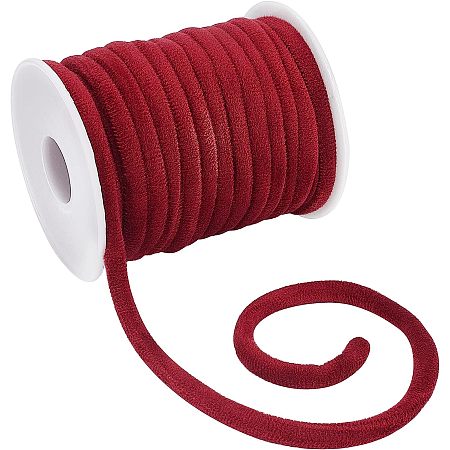 OLYCRAFT 11 Yards 8mm Red Velvet Cord String Soft Velvet Ribbon Velvet Round Choker Cord Velvet Craft Thread Cord Trim with Spool for Jewelry Making Sewing Accessories Valentine's Day Decoration