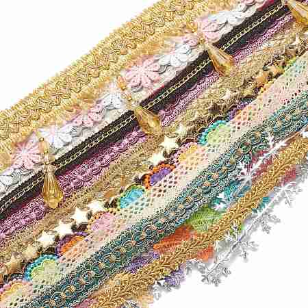 Honeyhandy Embroidery Polyester Ribbons, Jacquard Ribbon, Garment Accessories, Mixed Color, Mixed Patterns, 3/8~3-3/4 inch(9~95mm)