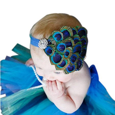 ARRICRAFT Elastic Peacock Feather Headband Newborn Babyshower Gift for Infant Baby Toddler Girls