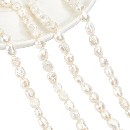Nbeads 2 Strands Natural Cultured Freshwater Pearl Beads Strands, Two Sides Polished, Seashell Color, 8~9x5~7mm, Hole: 0.8mm, about 46pcs/strand, 13.77 inch~14.17 inch
