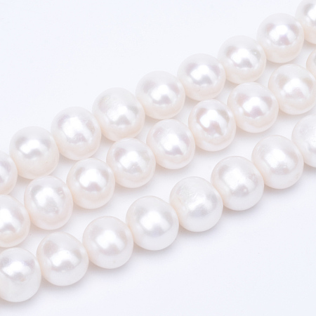 Honeyhandy Grade AAA Natural Cultured Freshwater Pearl Beads Strands, Round, Floral White, 8~9mm, Hole: 0.8mm, about 52pcs/strand, 15.7 inch