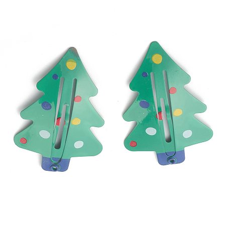 Honeyhandy Baking Painted Iron Snap Hair Clips, for Christmas, Christmas Trees, Green, 54.5x35x3.9mm