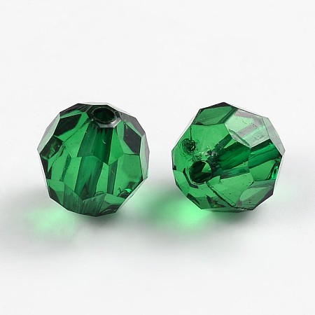 Honeyhandy Transparent Acrylic Beads, Faceted Round, Sea Green, about 12mm in diameter, hole: 2mm, about 568pcs/500g