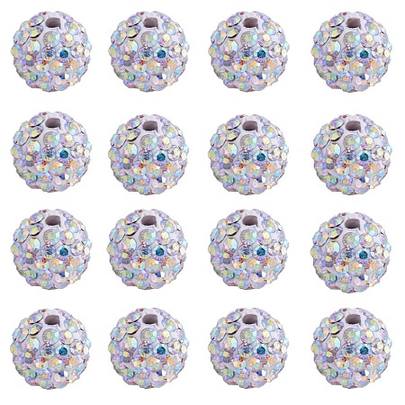PandaHall Elite 10mm Disco Ball Clay Beads Crystal White Pave Rhinestones Spacer Round Beads, about 100pcs/box