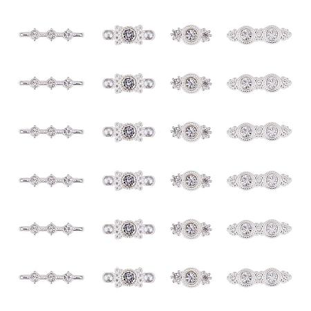 PandaHall Elite 40 pcs 4 Styles Multi- Hole Alloy Bar Spacers Links with Rhinestone Connectors Findings for Bracelet Jewelry Making, Silver