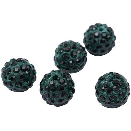 Pandahall Elite About 100 Pcs 10mm Clay Pave Disco Ball Czech Crystal Rhinestone Shamballa Beads Charm Round Spacer Bead for Jewelry Making Emerald