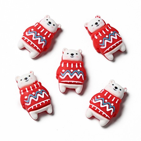 Honeyhandy Opaque Christmas Resin Cabochons, Bear with Sweater, Red, 25x16x6.5mm