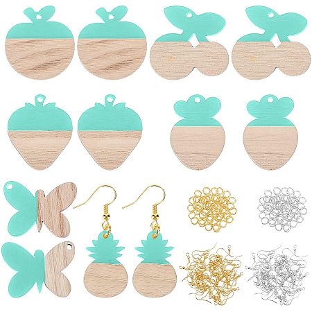 OLYCRAFT 92pcs Resin Wooden Earring Pendants 12pcs Fruit Theme Wood Statement Jewelry Findings Wood Earring Accessories with Earring Hooks Jump Rings for Necklace Jewelry Making - 6 Styles