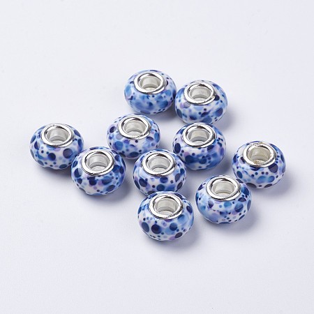 Arricraft Rondelle Resin European Beads, Large Hole Rondelle Beads, with Silver Color Plated Brass Core, Faceted, Mixed Color, 16x15mm, Hole: 5mm