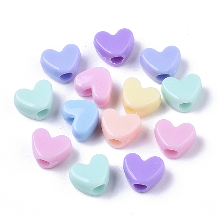Arricraft Opaque Acrylic European Beads, Large Hole Beads, Heart, Mixed Color, 9x12x7.5mm, Hole: 4mm, about 1060pcs/500g