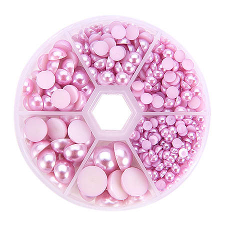 PandaHall Elite Plum 4-12mm Flat Back Pearl Cabochons for Craft and Decoration, about 690pcs/box