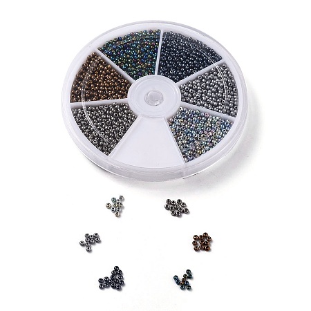 FGB 12/0 Electroplated Glass Seed Beads, Iris Round, Mixed Color, 2x1.5mm, Hole: 0.3mm, 6colors, about 360~400pcs/color, about 2160~2400pcs/box