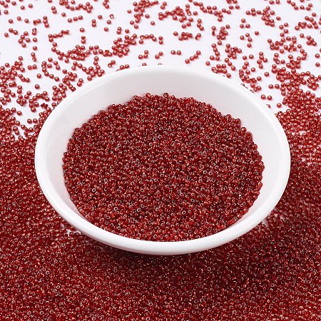 MIYUKI Round Rocailles Beads, Japanese Seed Beads, (RR11) Silverlined Ruby, 11/0, 2x1.3mm, Hole: 0.8mm, about 1100pcs/bottle, 10g/bottle