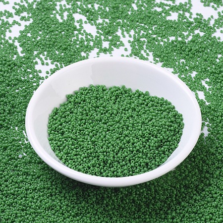 MIYUKI Round Rocailles Beads, Japanese Seed Beads, (RR411) Opaque Green, 11/0, 2x1.3mm, Hole: 0.8mm, about 1100pcs/bottle, 10g/bottle