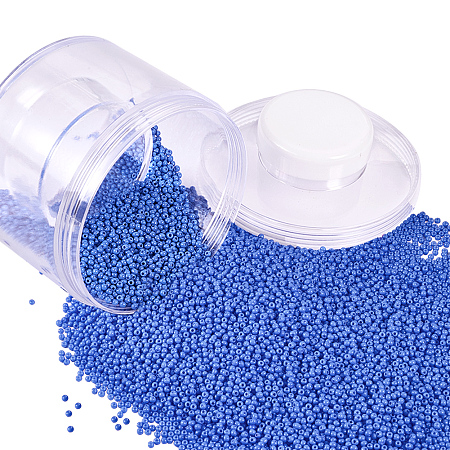 PandaHall Elite About 10000 Pcs 12/0 Glass Seed Beads Opaque Blue Round Pony Bead Mini Spacer Beads Diameter 2mm with Container Box for Jewelry Making