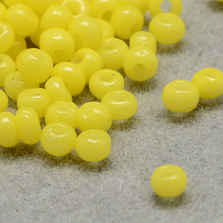 FGB 12/0 Round Glass Seed Beads, Baking Paint, Yellow, 12/0, 2x1.5mm, Hole: 0.7mm, about 30000pcs/bag