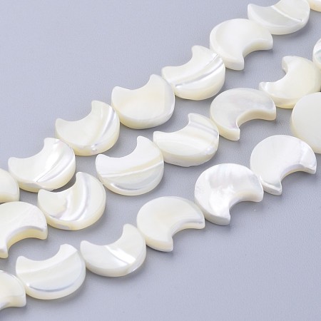 ARRICRAFT Natural White Shell Beads Strands, Mother of Pearl Shell Beads, Moon, White, about 11mm wide, 12mm long, 3mm thick, hole: 1mm, 34 pcs/strand, 16 inches