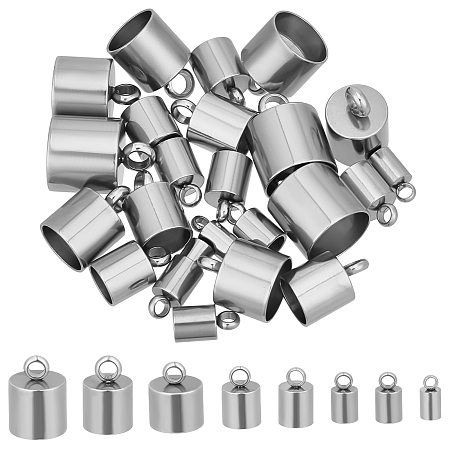 DICOSMETIC 32Pcs 8 Sizes Stainless Steel Cord Ends Inner Diameter Smooth End Caps Leather Cord End Cap Bead for DIY Bracelet Necklace Jewelry Making