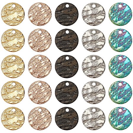 Pandahall Elite 50pc 5 Colors 10.5mm Stainless Steel Flat Round Pendants, Blank Stamping Message Word Tag Pendants Round Charms with Textured Pattern for Bracelet Earring Jewelry Making