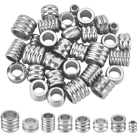 UNICRAFTALE 32Pcs 8 Sizes Groove Spacer Beads 201 Stainless Steel Loose Beads Hypoallergenic Large Hole Beads for DIY Jewelry Making