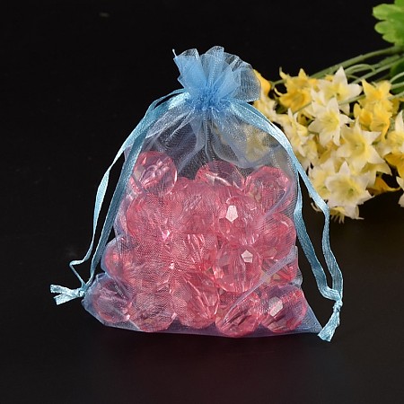 Honeyhandy Organza Bags, Rectangle, Sky Blue, about 10cm wide, 15cm long