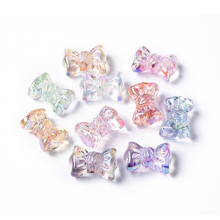 Honeyhandy Transparemt Acrylic Beads, Bowknot, Mixed Color, 16x24x11mm, Hole: 2.1mm