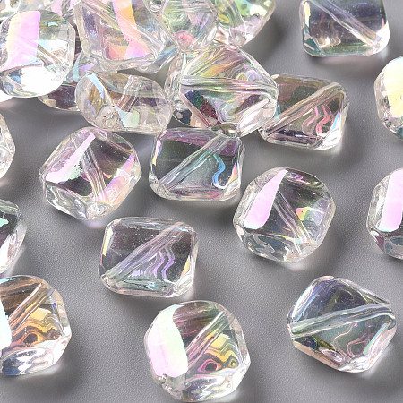 Honeyhandy Transparent Acrylic Beads, AB Color Plated, Rhombus, Clear AB, 16.5x16.5x7mm, Hole: 2mm, Side Length: 15x15mm