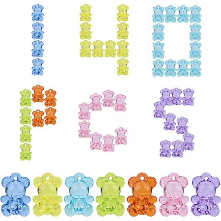 SUNNYCLUE 160Pcs 8 Colors Bear Charms Bulk Colorful Transparent Acrylic Candy Gummy 3D Bear Pendants Animal Resin Beads Flatback for Jewelry Making Charms Earrings Bracelets Crafts Supplies