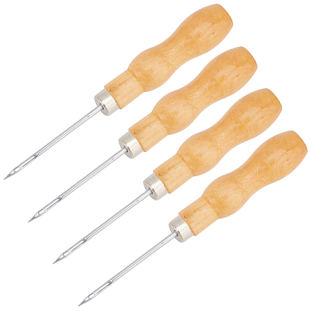 Gorgecraft 4Pcs Steel Bead Awls, with Wood Handle, Sewing Tool, Moccasin, 12.4x2cm