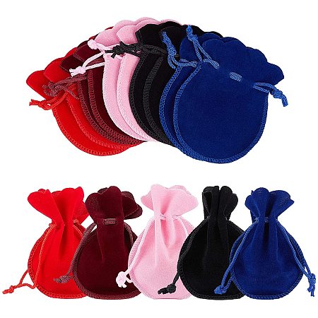 NBEADS 50 Pcs 5 Colors Velvet Bags, Velvet Cloth Drawstring Pouches for DIY Candy Gift and Jewelry Necklace Bracelet Packing, 9x7cm