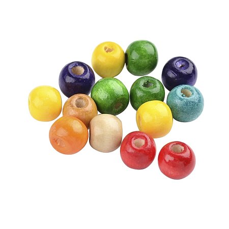 NBEADS 1000g Wood Beads, Round, Dyed, Mixed Color, 9x10mm, Hole: 3.5mm; about 3000pcs/1000g