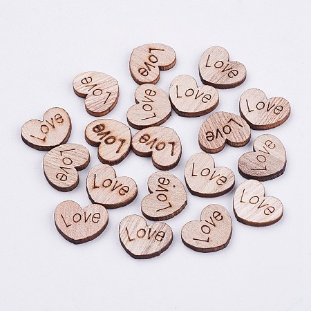 Honeyhandy Wood Cabochons, Heart with Love, For Valentine's Day, Blanched Almond, 12x15x2mm