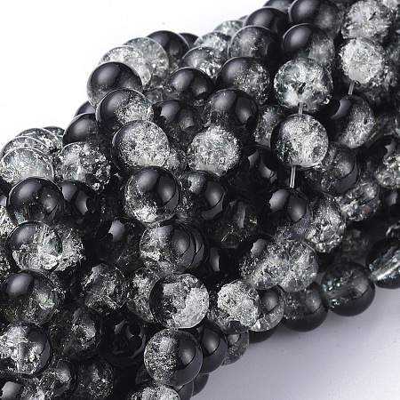 Arricraft Crackle Glass Beads Strands, Round, Black, 8mm, Hole: 1.3~1.6mm, 31.4 inches