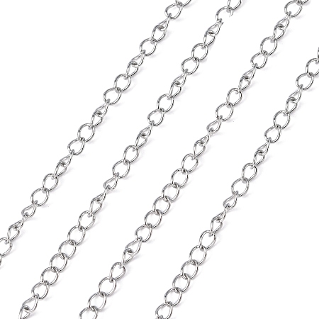 Honeyhandy 304 Stainless Steel Curb Chains, Twisted Chains, Soldered, Stainless Steel Color, 4x3x0.6mm