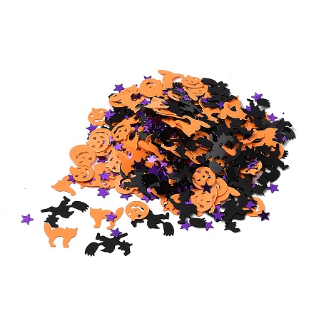 Honeyhandy Plastic Table Scatter Confetti, for Halloween Party Decorations, Witch, Star, Pumpkin, Cat, Black & Orange & Purple, 6~18.6x6~20.7x0.25~3mm