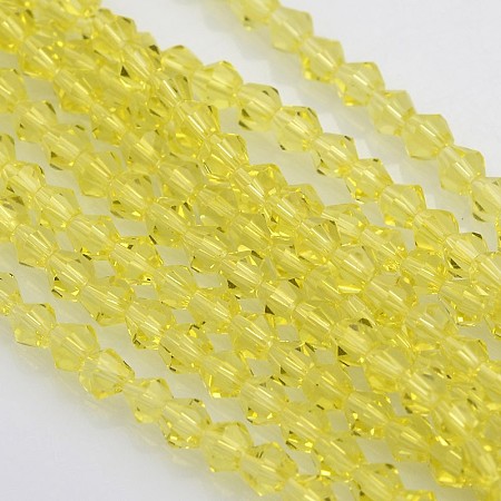 Honeyhandy Bicone Glass Beads Strands, Faceted, Champagne Yellow, 4x4mm, Hole: 1mm, about 92~96pcs/strand, 13.78~14.37 inch