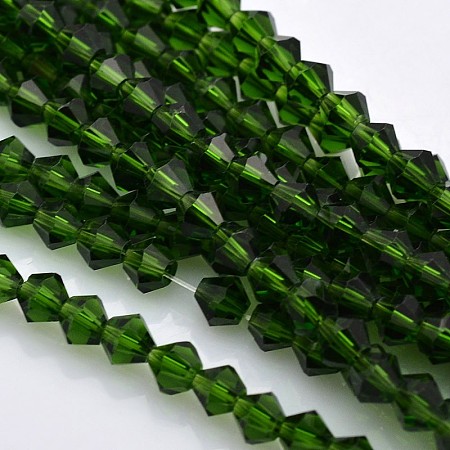 Arricraft Faceted Bicone Glass Beads Strands, Green, 4x4mm, Hole: 1mm, about 100~104pcs/strand, 18.1 inches