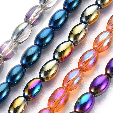 Honeyhandy Electroplate Glass Beads Strands, Oval, Mixed Color, 6.5x4.5mm, Hole: 1mm, about 60~65pcs/strand, 15.16~15.94 inch(38.5cm~40.5cm)