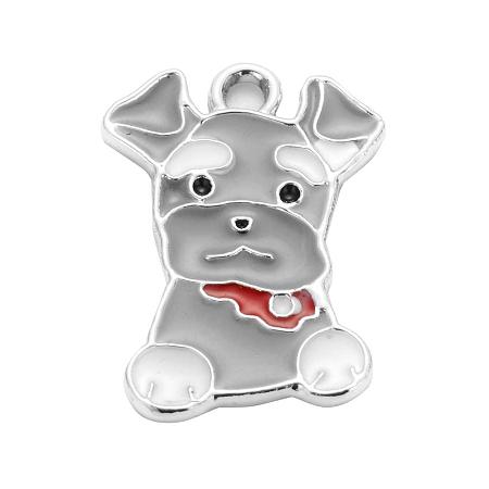 ARRICRAFT 5pcs Gray Dog Alloy Enamel Pendants for DIY Bracelet Necklace Making, Hole: 2mm