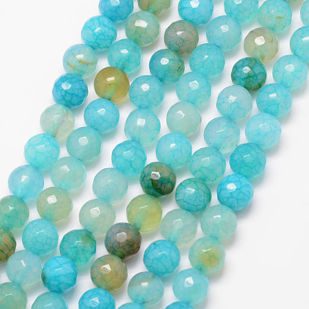 Nbeads Natural Crackle Agate Bead Strands, Round, Grade A, Faceted, Dyed & Heated, Turquoise, 8mm, Hole: 1mm; about 47pcs/strand, 15