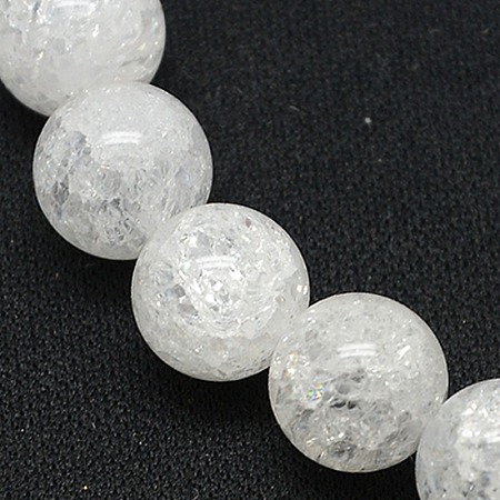 Honeyhandy Natural Crackle Quartz Beads Strands, Round, 10mm, Hole: 1mm, about 39pcs/strand, 16 inch