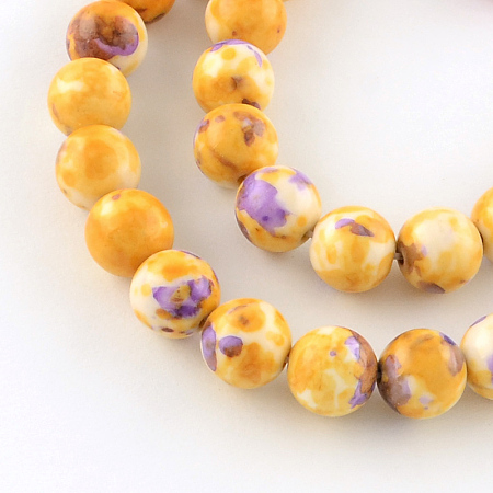 Honeyhandy Dyed Natural Ocean White Jade Round Bead Strands, Gold, 6mm, Hole: 1mm, about 62pcs/strand, 15.7 inch