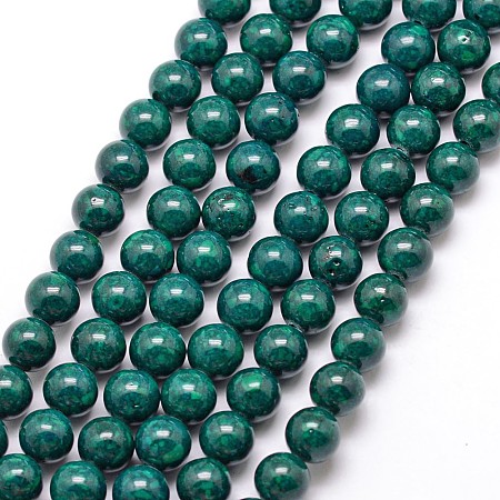 ARRICRAFT Dyed Fossil Beads, Round, Teal, 4mm, Hole: 0.5mm, about 100pcs/strand, 16 inch