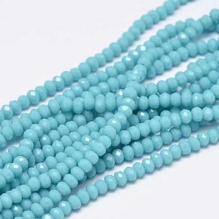 Arricraft Faceted Rondelle Glass Beads Strands, Pale Turquoise, 3x2mm, Hole: 0.8mm, about 150pcs/strand, 13.6 inches