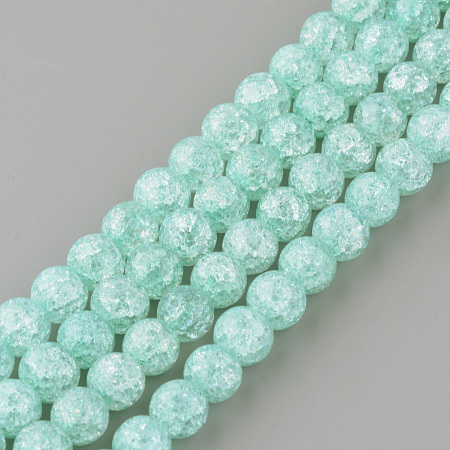 Honeyhandy Synthetic Crackle Quartz Beads Strands, Round, Dyed, Pale Turquoise, 8mm, Hole: 1mm, about 50pcs/strand, 15.7 inch