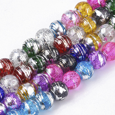 Arricraft Drawbench Transparent Glass Beads Strands, Crackle Style, Round, Mixed Color, 8x7.5mm, Hole: 1.5mm, about 103~105pcs/strand, 30.3 inches