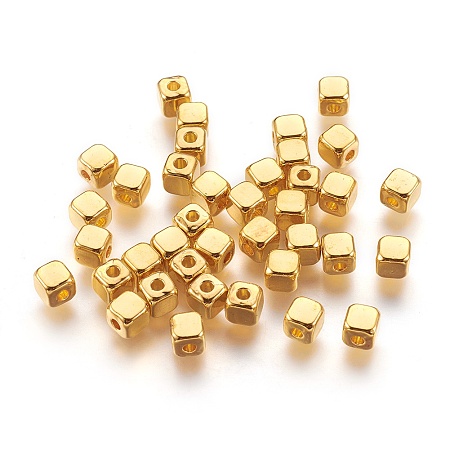 Honeyhandy Tibetan Style Alloy Spacer Beads, Lead Free and Cadmium Free, Cube, Golden, about 4mm long, 4mm wide, 4mm thick, hole: 1.5mm