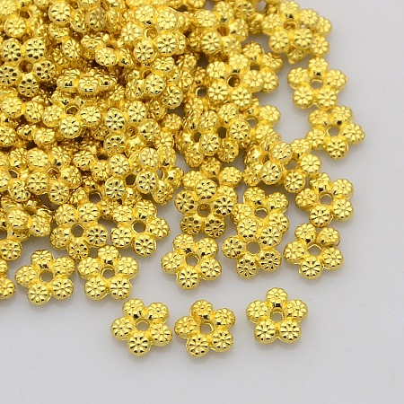Honeyhandy Tibetan Style Alloy Spacer Beads, Flower, Golden, Lead Free & Cadmium Free, 7x7x2mm, Hole: 1mm